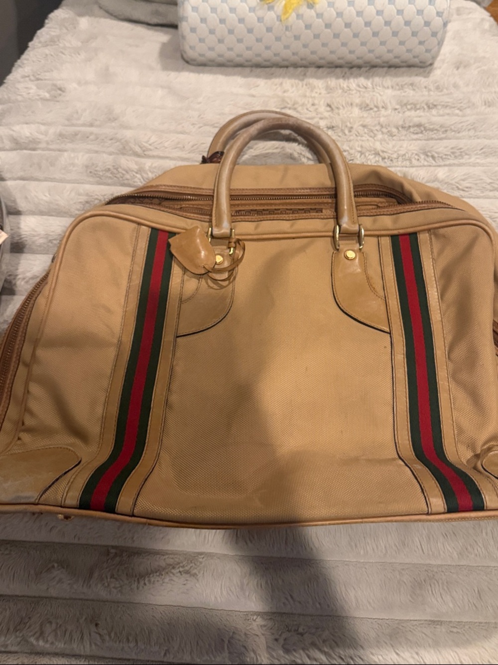 Vintage Gucci Duffle Bag with Green-Red Stripe